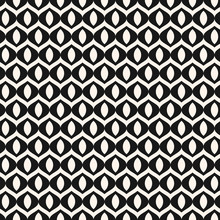 Vector Abstract Geometric Monochrome Seamless Pattern With Wavy Lines, Curved Shapes, Mesh, Net, Grid, Lattice, Weaving, Tissues. Simple Black And White Background Texture. Minimal Repeated Design