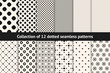 © Olgastocker - Polka dot patterns collection. Vector geometric seamless textures with circles, dots, spots. Set of black and white minimal abstract dotted background swatches. Simple monochrome repeatable designs