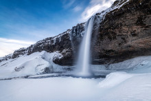 Famous Seljalandsfoss Waterfaal On Iceland During Winter