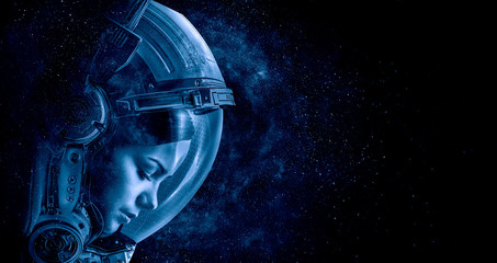 Wall Mural - astronaut at spacewalk . mixed media