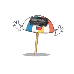 Sticker - A picture of beach umbrella character with Virtual reality headset