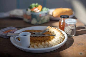 Wall Mural - breakast with Banana pancake,honey ,carrot and vegetable