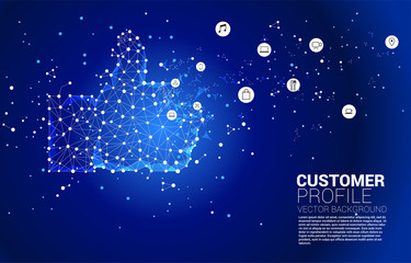 Poster - thumb up icon from dot connect line polygon network. concept of customer satisfaction , client rating and ranking.