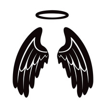 Angel Wing With Halo Black And White Vector Graphic Icon