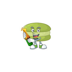 Poster - mascot cartoon design of coconut macarons with bottle of beer