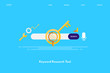 Keyword research tool, seo keyword analysis, website keyword optimization, internet technology concept. Flat design web banner, landing page template with blue background.