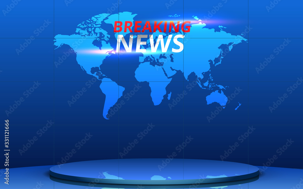 Fotomural Blue Stand And Breaking News On Lcd Screen Background In The News Studio Room Ref Fotomural Blue Stand And Breaking News On Lcd Screen Background In The News Studio Room Ref