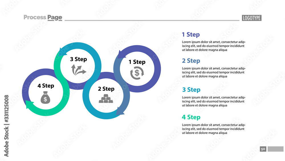 Four step process chart with descriptions. Diagram, strategy, plan ...