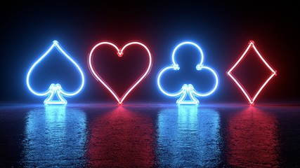 Symbol Of Cards With Neon Light - 3D Illustration