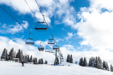 Canvas Print - View of the chairlifts of the Morzine ski slopes in the French Alps during winter