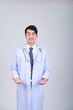 doctor physician practitioner with stethoscope on white background. medical healthcare concept