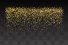 Vector Realistic Gold Glitter Particles Effect - Isolated Shiny Confetti And Glitter Sparkling Texture. Star Dust Sparks In Explosion On Transparent Background.