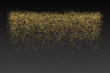 Vector realistic gold glitter particles effect - isolated shiny confetti and glitter sparkling texture. Star dust sparks in explosion on transparent background.