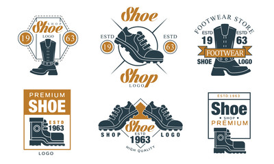 Canvas Print - Premium Shoe Shop Logo Design Collection, Footwear Store Retro Badges Vector Illustration