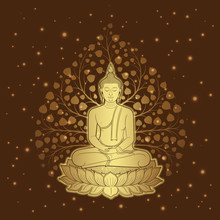 Thai Art Temple And Buddha On Lotus Background Pattern Decoration For Flyers, Poster, Web, Banner, Sticker And Card Vector Illustration