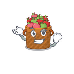 Sticker - Apple basket cartoon character style with happy face