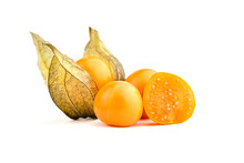 Physalis, Whole And Halved Goldenberries Isolated On A White Background