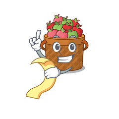 Wall Mural - cartoon character of apple basket holding menu ready to serve