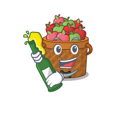 Sticker - apple basket with bottle of beer mascot cartoon style