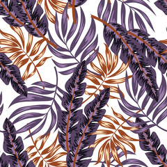  Tropical seamless pattern with colorful plants. Floral seamless vector tropical pattern background with exotic leaves, jungle leaf. Exotic wallpaper, Hawaiian style. Seamless vector texture.
