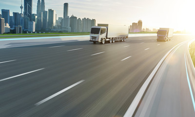 Wall Mural - Two delivery truck run on the road