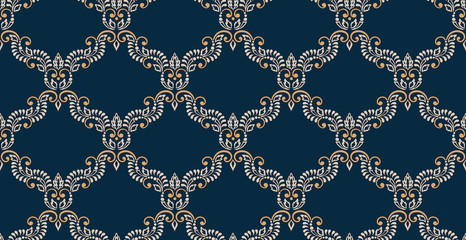 Damask seamless emboss pattern background. Vector classical luxury old damask ornament, royal victorian seamless texture for wallpapers, textile, wrapping. Vintage exquisite floral baroque template.