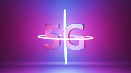 Wall Mural - 5g modern mobile high speed internet connection glows in abstract neon rays. beautiful concept of da