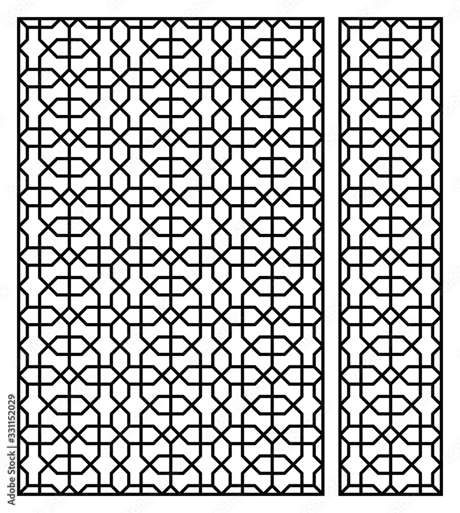 Template for laser cutting. Decorative panel with oriental geometric pattern. - obrazy, fototapety, plakaty 