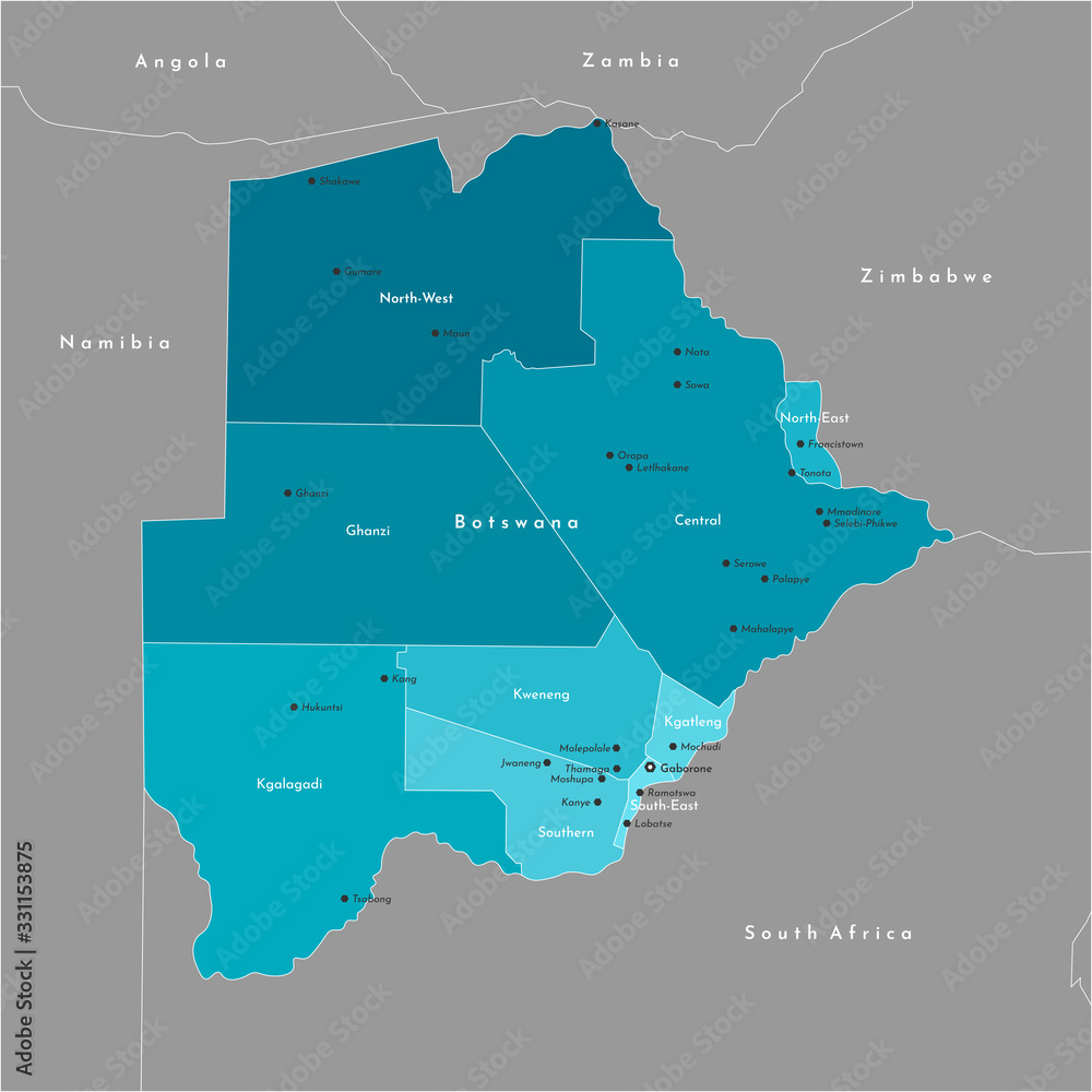 Vector modern illustration. Simplified administrative map of Botswana ...