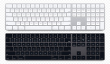 Realistic Silver And Black Color Computer Bluetooth Keyboard On Transparent Background. Vector Illustration	