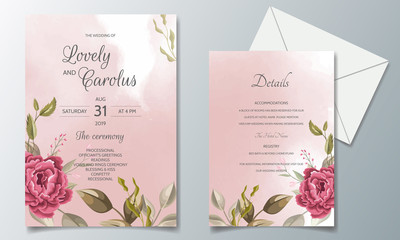 Beautiful and elegant wedding invitation card template set with floral frame