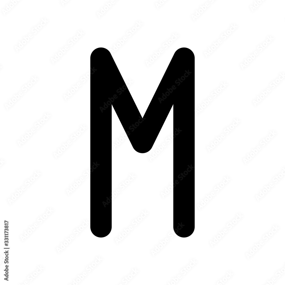 Letter M of alphabet, isolated outline symbol. Black icon on white 