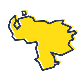 Stylized simple yellow outline map of Venezuela