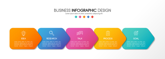 Wall Mural - Business diagram with icons and 5 options. Infographic design. Vector