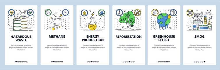 Wall Mural - Hazardous waste website and mobile app onboarding screens vector template
