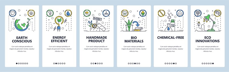 Wall Mural - eco friendly products website and mobile app onboarding screens vector template