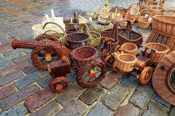 Wall Mural - Various wicker baskets at the Christmas market in Riga