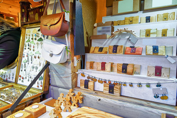 Sticker - Handmade wooden and leather souvenirs at during Riga Christmas Market