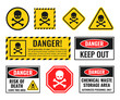 danger sign with scull and crossbones, warning icons set