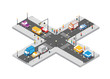 Isometric Crossroads intersection of streets with people