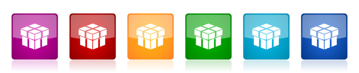 Fototapete - Box icon set, colorful square glossy vector illustrations in 6 options for web design and mobile applications