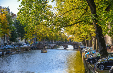 Wall Mural - Cityscape with canal of Amsterdam, Holland