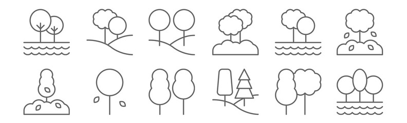 Wall Mural - set of 12 environment icons. outline thin line icons such as tree, tree, tree,