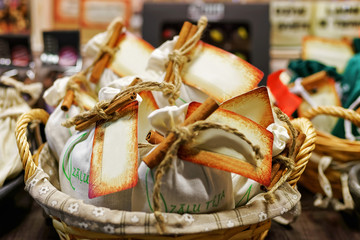 Poster - Homemade chocolate in basket at Riga Christmas market Latvia