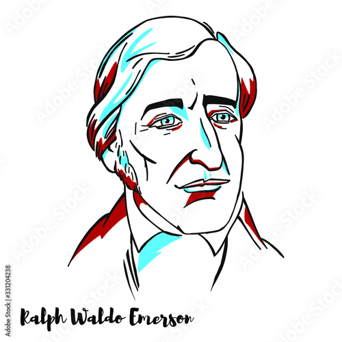Fotomural Ralph Waldo Emerson engraved vector portrait with ink contours