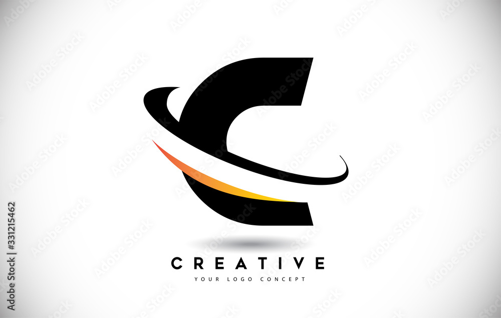 Letter C Swoosh Logo With Creative Curved Swoosh Icon Vector. Stock ...