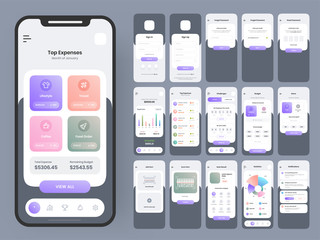 mobile app ui kits with different gui layout including sign in, sign up, forgot, reset password, top