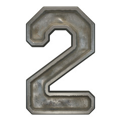 Industrial metal number 2 on white background 3d