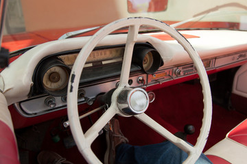 Retro car on the streets of mexican cities.