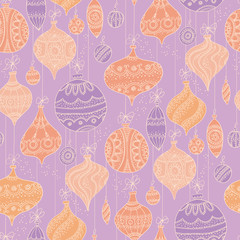 Wall Mural - Cute light violet color xmas baubles seamless pattern